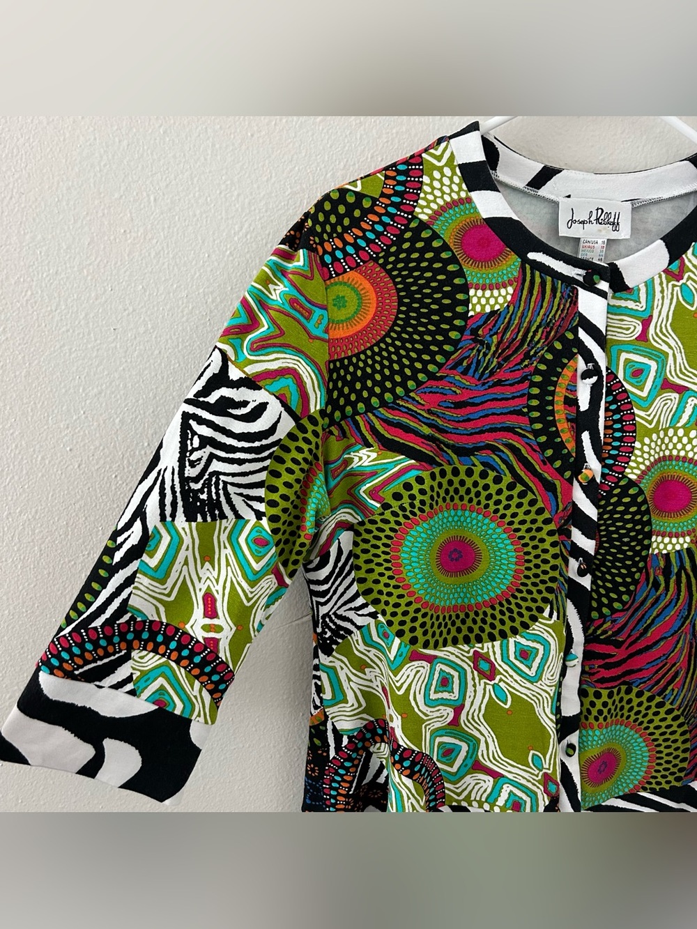 Joseph Ribkoff Womens 16 Button Up Top Blouse Colorful Mixed Print 3/4 Sleeve - Picture 2 of 6